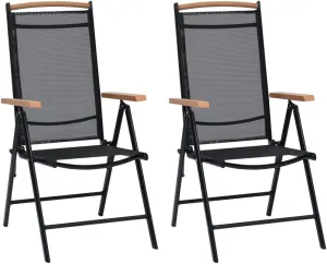 2-Pack Black Folding Patio Chairs with 7-Position Reclining Textilene Seats - Lightweight Aluminum Outdoor Lounge Chairs for Poolside, Camping, Beach, and Garden Use