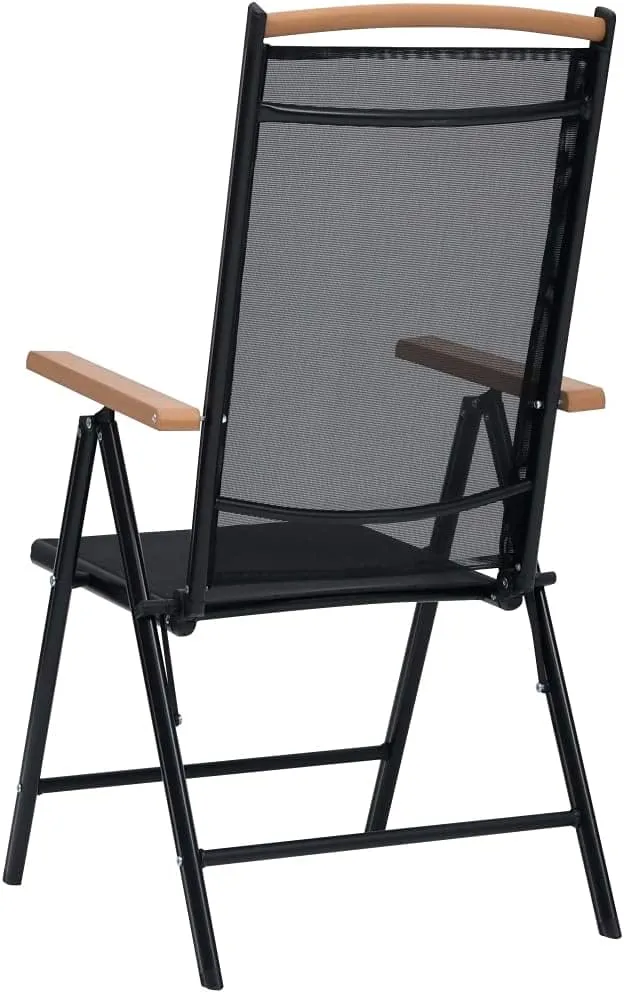 2-Pack Black Folding Patio Chairs with 7-Position Reclining Textilene Seats - Lightweight Aluminum Outdoor Lounge Chairs for Poolside, Camping, Beach, and Garden Use