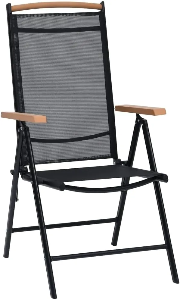 2-Pack Black Folding Patio Chairs with 7-Position Reclining Textilene Seats - Lightweight Aluminum Outdoor Lounge Chairs for Poolside, Camping, Beach, and Garden Use