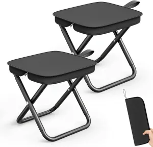 2 Pack Camping Stools, 10.6 Inch Compact Camping Chair, Portable Folding Chair with Carry Bag, Lightweight Folding Stool Seat for Outdoor Hiking, Fishing, Picnic and Party, Hold Up to 220 LB, Black