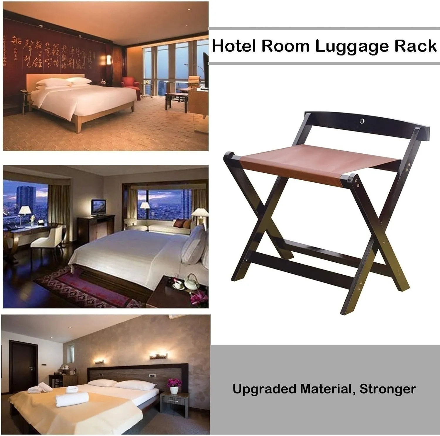 2 Pack Classic Luggage Rack - Foldable Suitcase Rack, with Wall Protection Suitcase Stand, Made of Solid Hardwood, Easy to Assemble, for Home, Bedroom and Travel (Color : Wood)