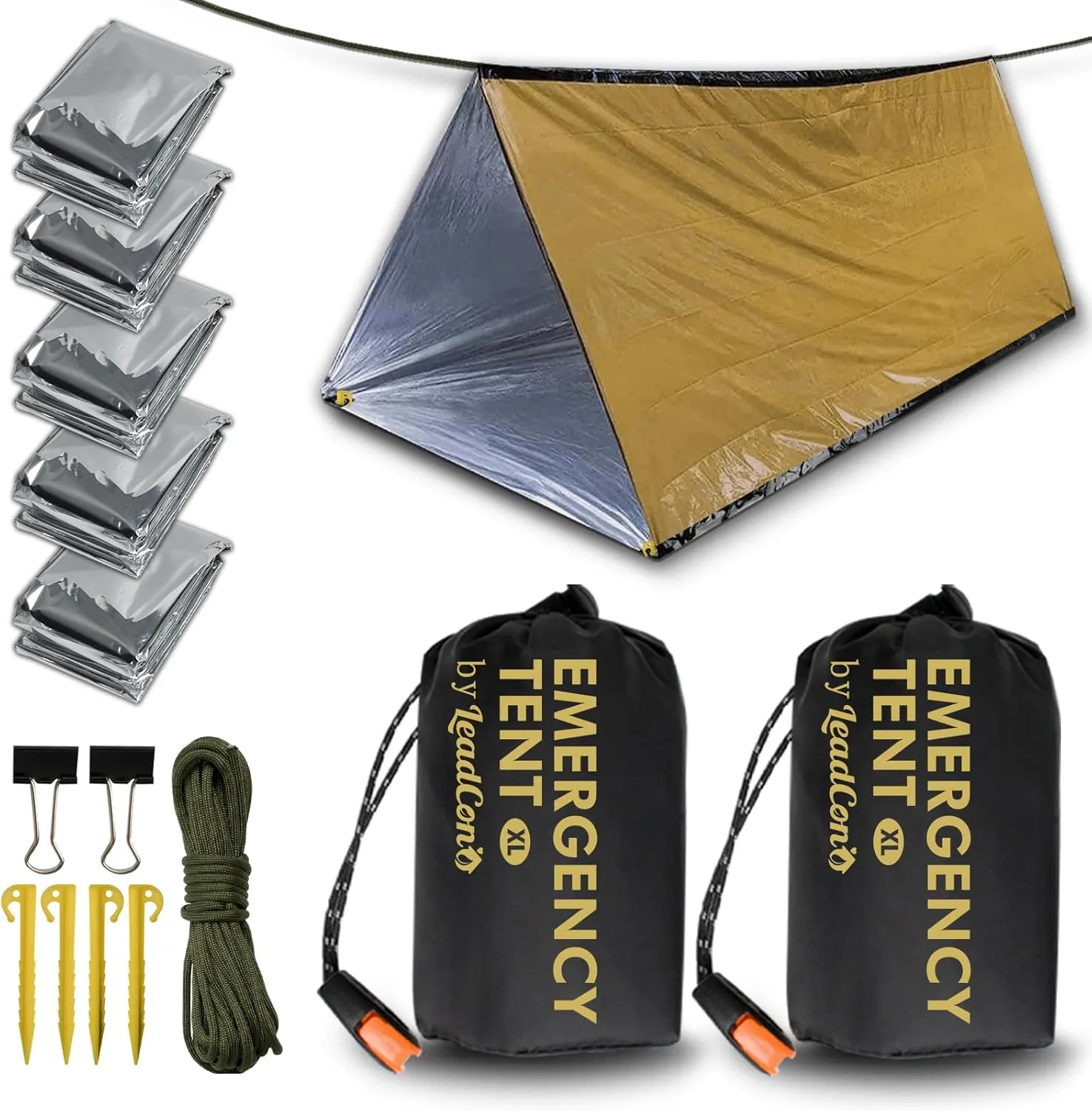 2 Pack Emergency Survival Tent, 2 Person Emergency Shelter Tube Tent All-Weather Protection for Camping, Hiking, & Survival Kits Includes 5 pcs Emergency Blanket Mylar