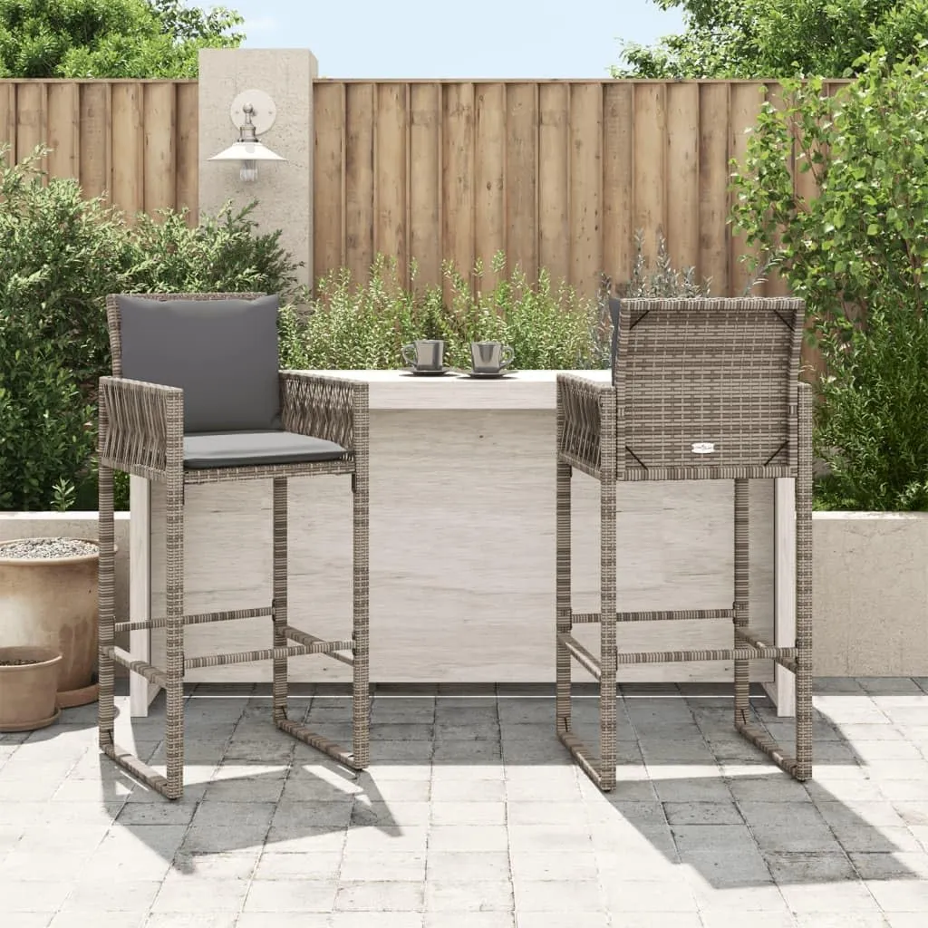 2-Pack Gray PE Rattan Outdoor Bar Stools with Steel Frame, Patio Furniture Set of 2 Chairs for Backyard Deck Poolside Dining, 31.5" Seat Height, All-Weather Durable Lounge Chairs