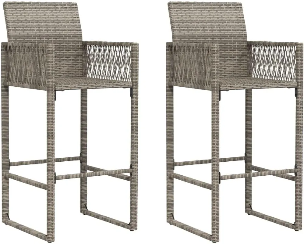 2-Pack Gray PE Rattan Outdoor Bar Stools with Steel Frame, Patio Furniture Set of 2 Chairs for Backyard Deck Poolside Dining, 31.5" Seat Height, All-Weather Durable Lounge Chairs