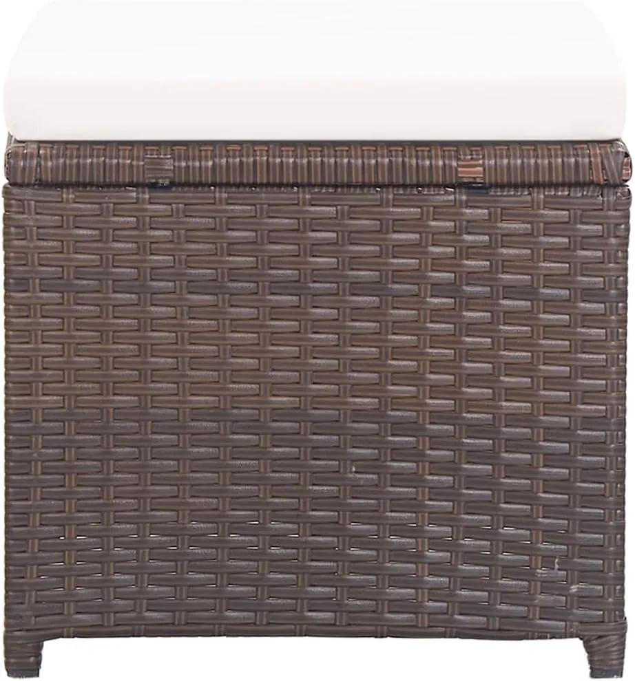 2-Piece Patio Stool Set with Cushions, Poly Rattan Outdoor Chairs Brown, 16.1"x16.1"x13.8" Modern Low-Maintenance Furniture for Garden, Terrace, Poolside