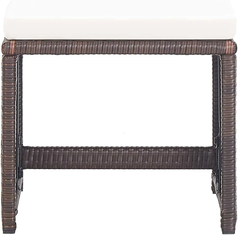 2-Piece Patio Stool Set with Cushions, Poly Rattan Outdoor Chairs Brown, 16.1"x16.1"x13.8" Modern Low-Maintenance Furniture for Garden, Terrace, Poolside