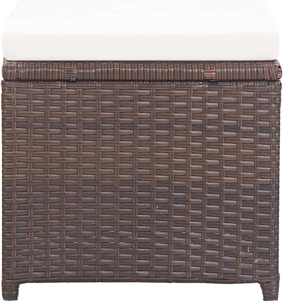 2-Piece Patio Stool Set with Cushions, Poly Rattan Outdoor Chairs Brown, 16.1"x16.1"x13.8" Modern Low-Maintenance Furniture for Garden, Terrace, Poolside