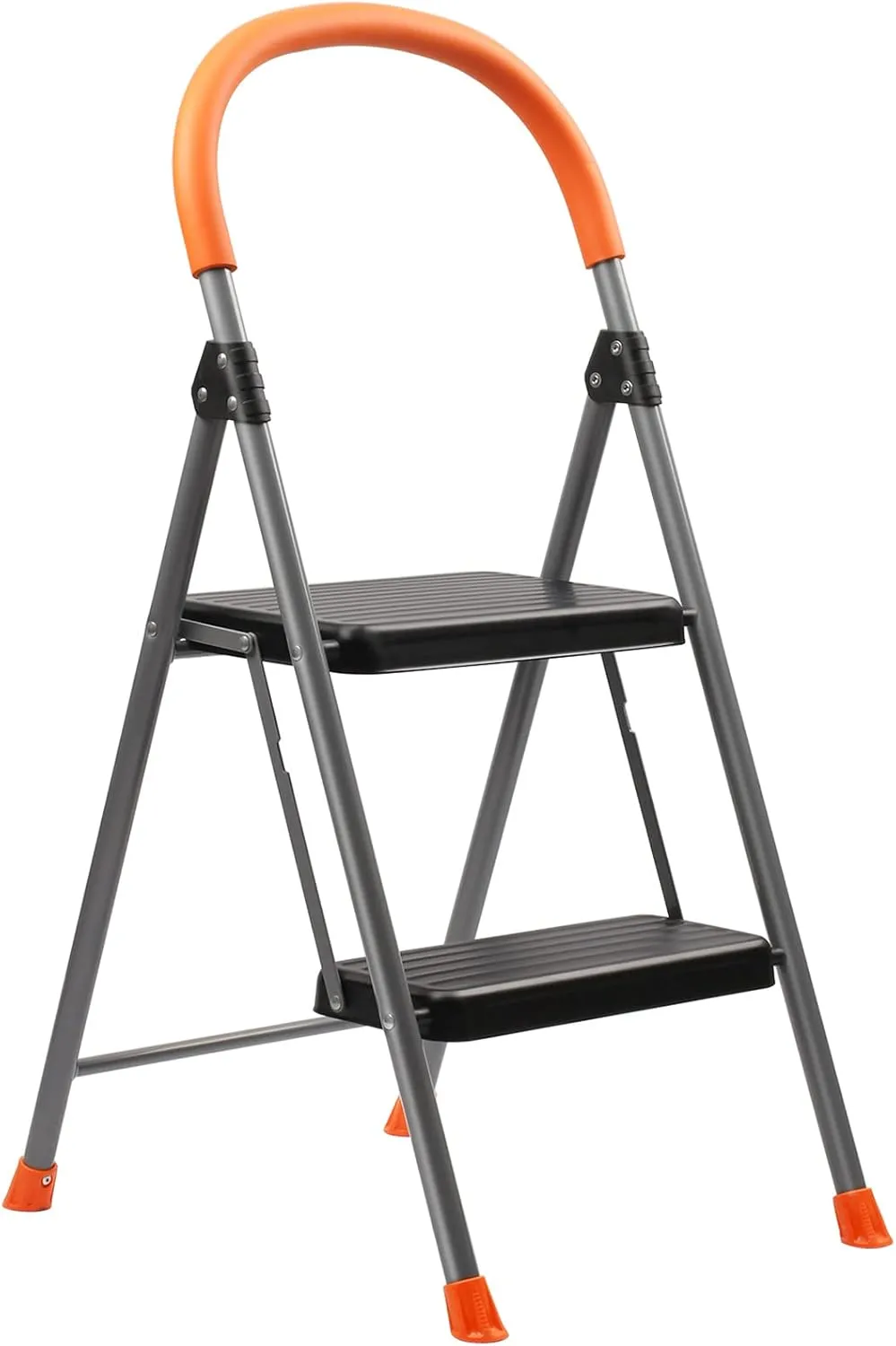 2 Step Ladder Folding Step Stool, 330lbs Heavy-Duty Steel Ladder with Anti-Slip Wide Pedals & Comfort Handgrip, Lightweight & Portable for Home, Kitchen, Garage