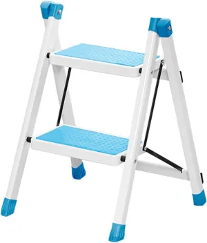 2-step/3-step/4-step Herringbone Ladder Home Load-Bearing Climbing Ladder Free Installation Folding with Non-Slip footrest Pedal Ladder Chair (Color : Blue, Size : 2 Step)