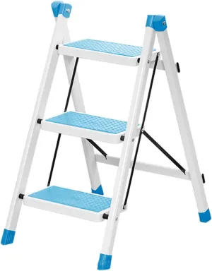 2-step/3-step/4-step Herringbone Ladder Home Load-Bearing Climbing Ladder Free Installation Folding with Non-Slip footrest Pedal Ladder Chair (Color : Blue, Size : 3 Step)