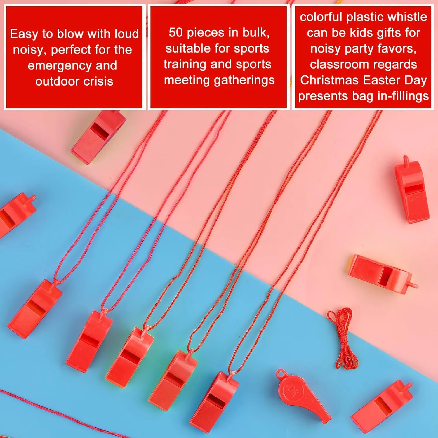 200 Pieces Plastic Whistles with Lanyard Loud Whistles Emergency Whistles Bulk for School Trainning Outdoor Hiking Sports Coaches Teacher Referees Whistle