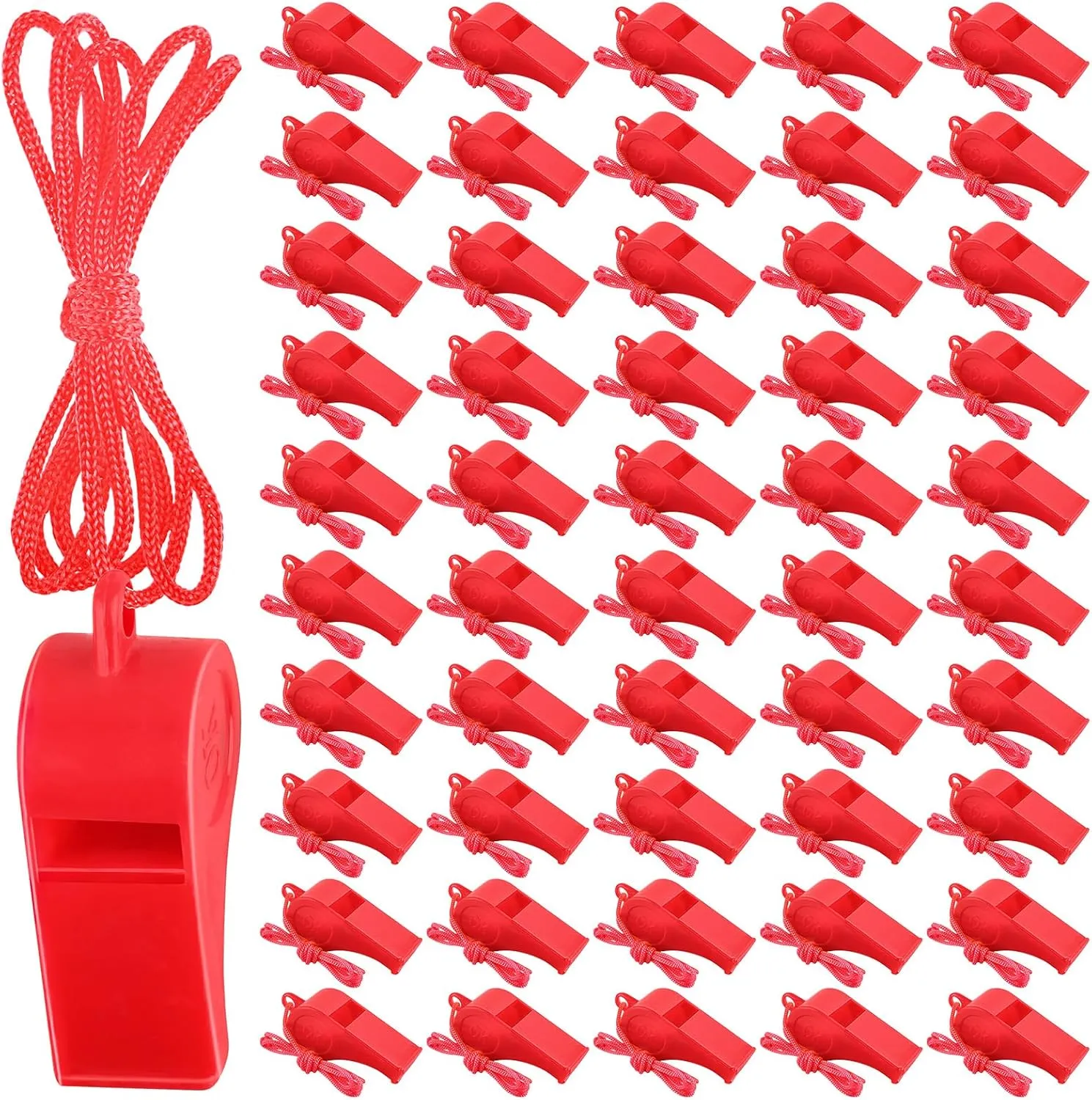200 Pieces Plastic Whistles with Lanyard Loud Whistles Emergency Whistles Bulk for School Trainning Outdoor Hiking Sports Coaches Teacher Referees Whistle