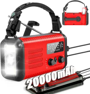 20000mAh / 74000mWh Emergency Radio, Solar Hand Crank Radio AM/FM/NOAA Weather Radio, Battery Powered withCell Phone Charger, SOS Alarm, Flashlight & Reading Lamp for Emergencies Hurricane Camping