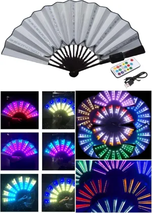 2023 New Folding Fan Led Fan Have 365 Kinds of Illusionary Lighting with Light Up Hand Fan, Cool Multifunction Props Fan, Remote Rave Hand Fan Large Folding Hand,Gift for Party(White)