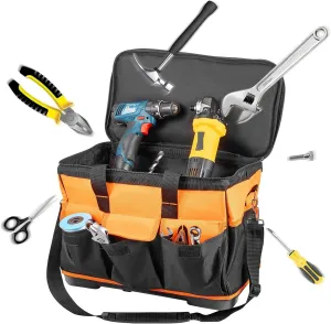 20in Rolling Tool Bag Portable Electrican Repair 17 Pockets Wheeled Folding Large Thick Waterproof Storage Organizer Tote