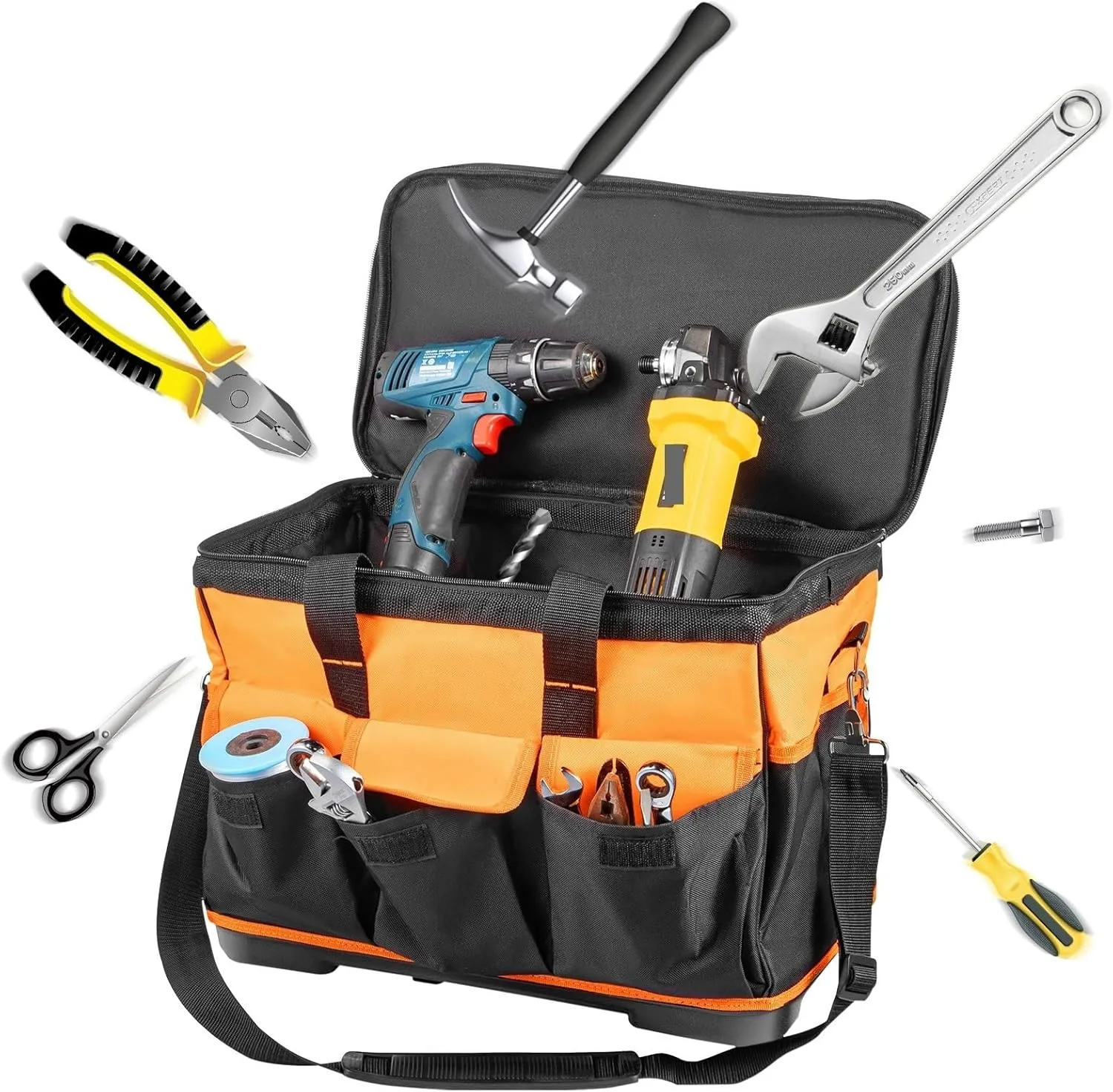 20in Rolling Tool Bag Portable Electrican Repair 17 Pockets Wheeled Folding Large Thick Waterproof Storage Organizer Tote