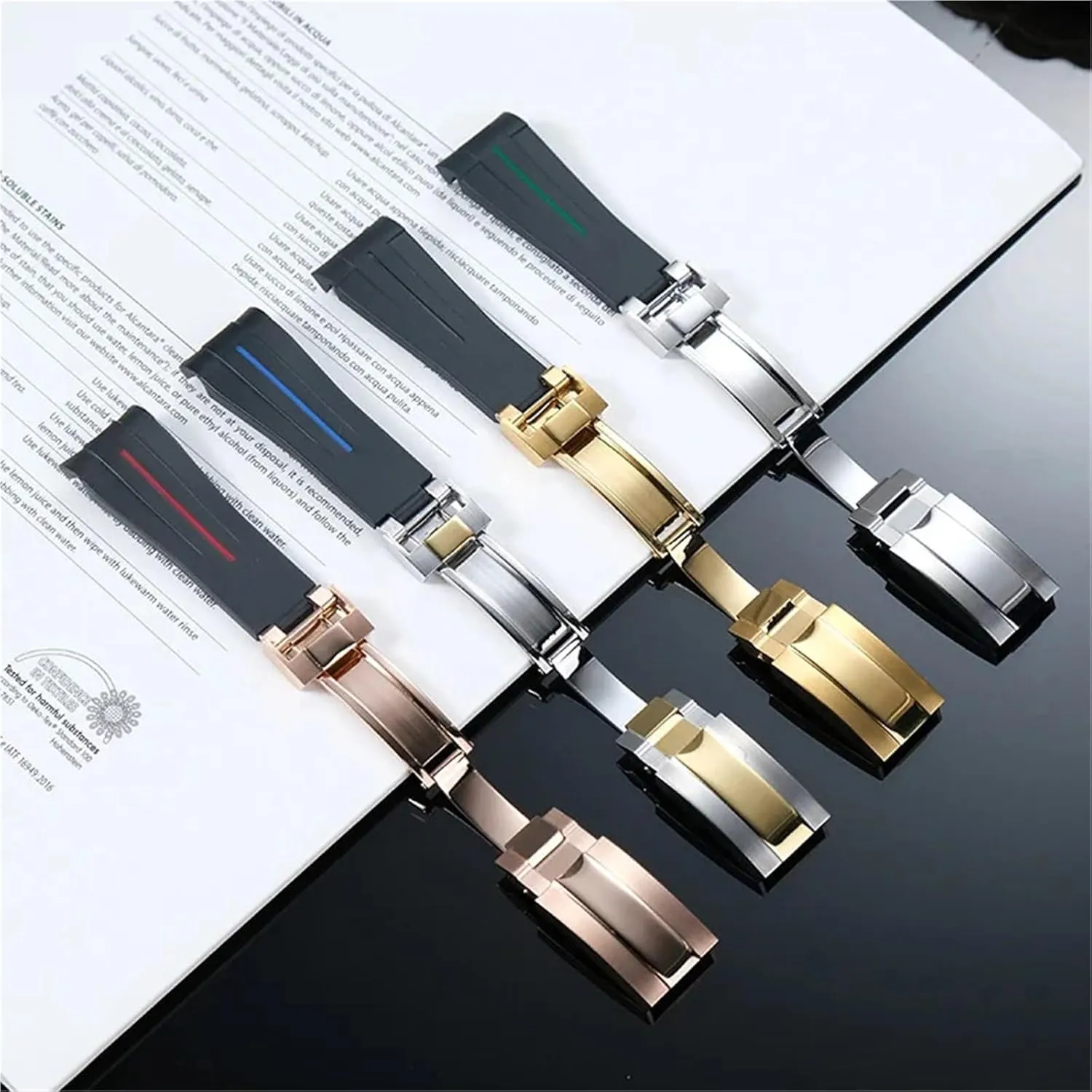 20mm Rubber Silicone Watchband Sports Diving Watch Strap Folding Buckle Men And Women Universal