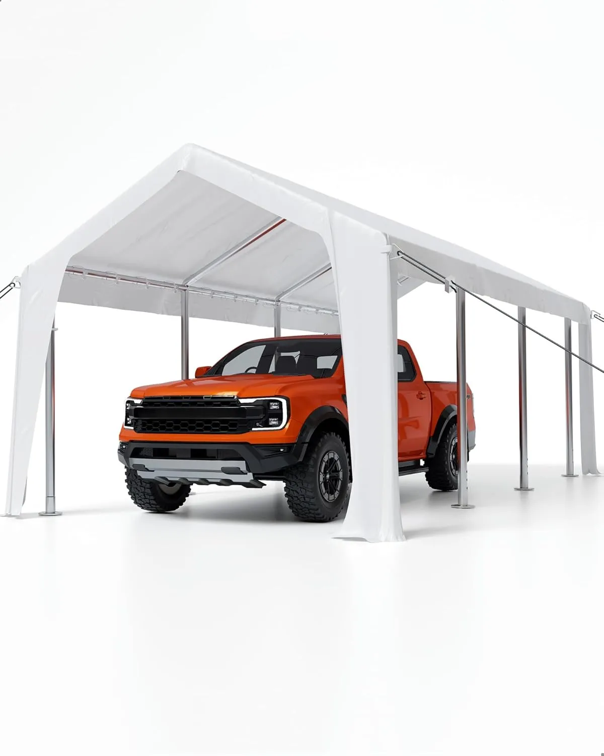 20'x 10'x 11' Windproof Carport Top Replacement Cover Grey Heavy-Duty Garage Top Tent Shelter Tarp Waterproof & UV Protected (Top Cover ONLY, Frame Not Included) White
