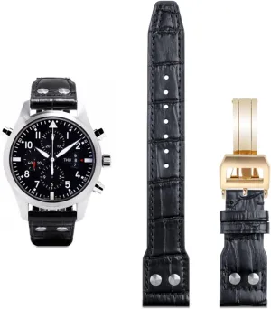 21mm 22mm Italy Cowhide Genuine Soft Leather Watchband for IWC Pilot Mark 18 Soft Brown Watch Strap Folding Clasp (Color : Blk Gold Buckle, Size : 21mm Mark On)