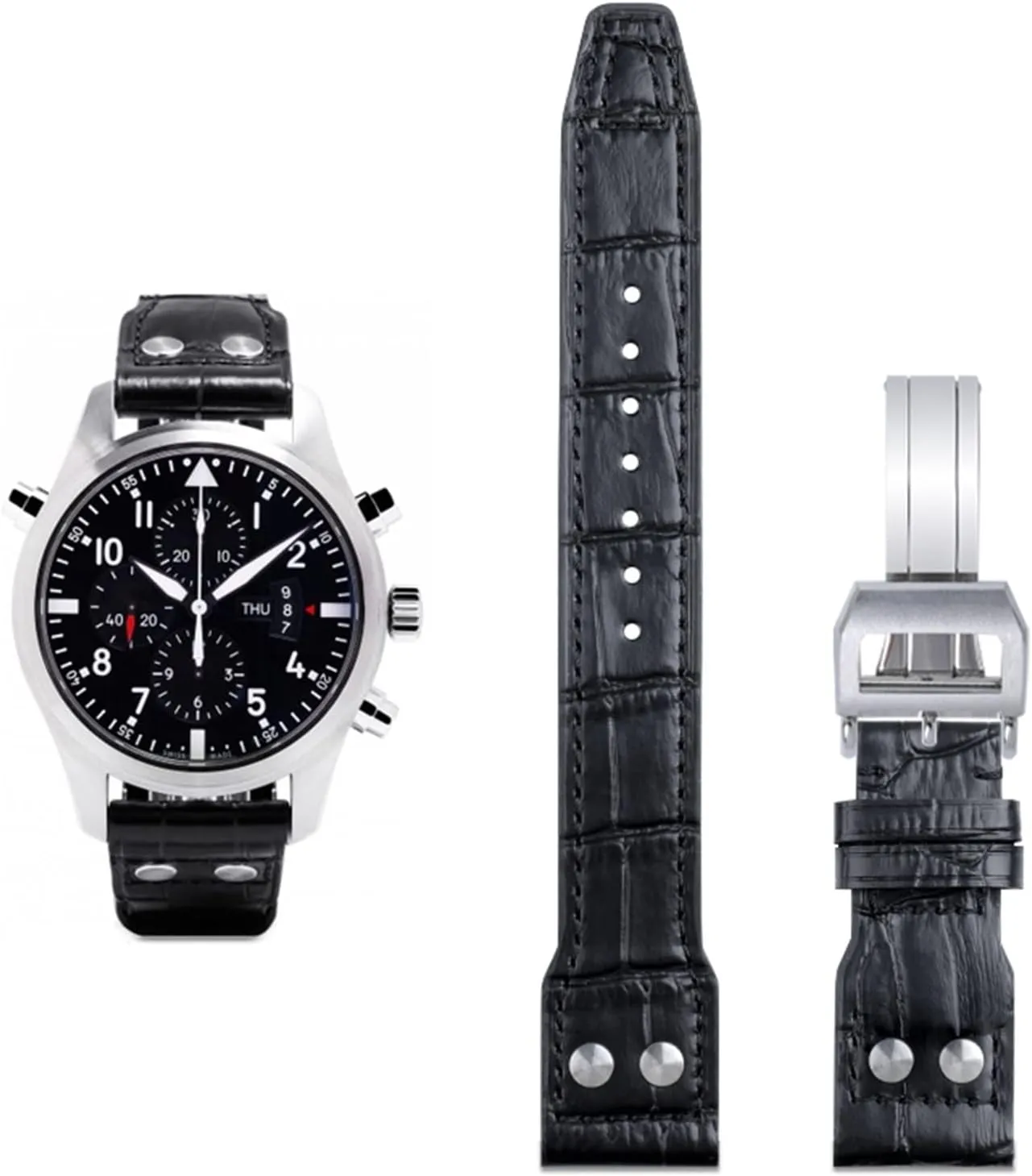 21mm 22mm Italy Cowhide Genuine Soft Leather Watchband for IWC Pilot Mark 18 Soft Brown Watch Strap Folding Clasp (Color : Blk Silver Buckle, Size : 21mm Mark On)