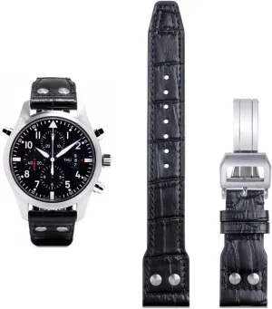 21mm 22mm Italy Cowhide Genuine Soft Leather Watchband for IWC Pilot Mark 18 Soft Brown Watch Strap Folding Clasp (Color : Blk Silver Buckle, Size : 21mm Mark On)