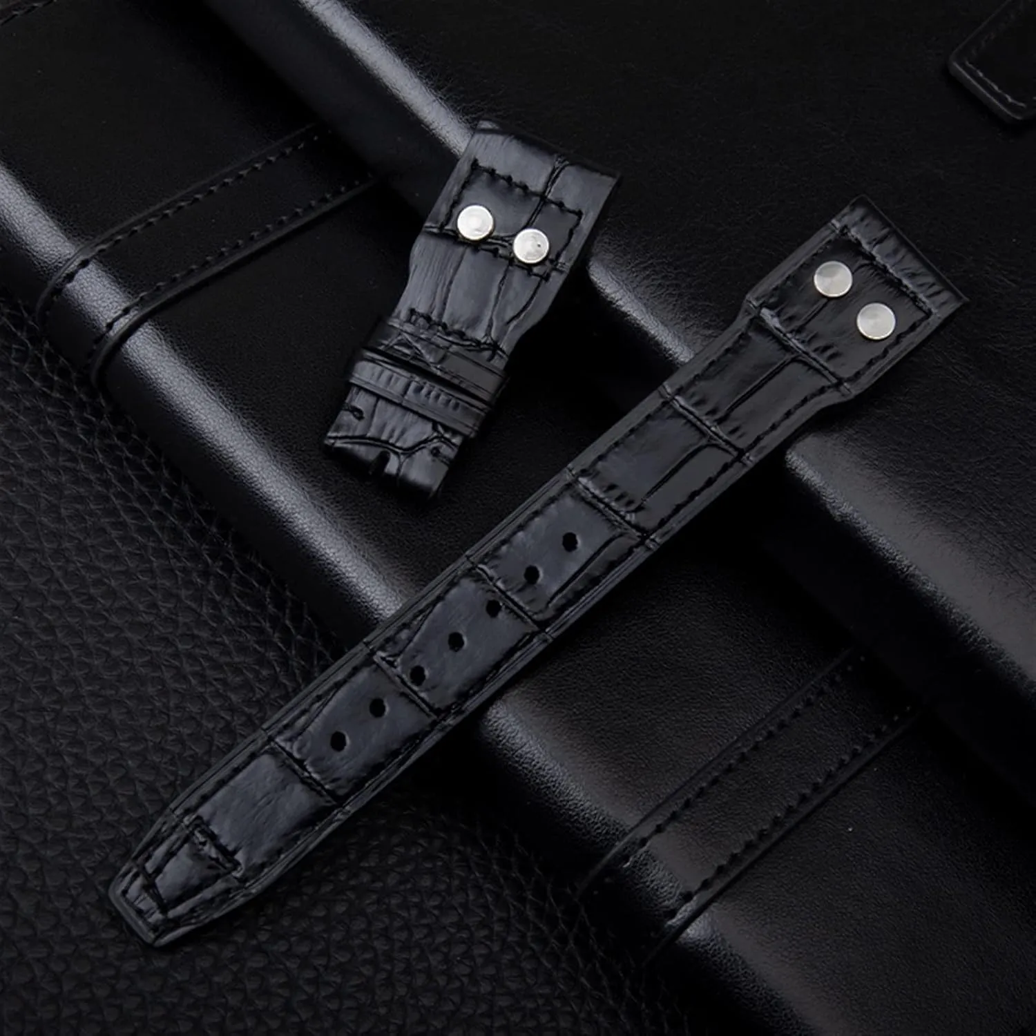 21mm 22mm Italy Cowhide Genuine Soft Leather Watchband for IWC Pilot Mark 18 Soft Brown Watch Strap Folding Clasp (Color : Blk Silver Buckle, Size : 21mm Mark On)