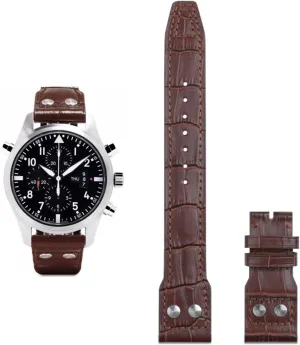 21mm 22mm Italy Cowhide Genuine Soft Leather Watchband for IWC Pilot Mark 18 Soft Brown Watch Strap Folding Clasp (Color : Brown Strap, Size : 21mm Mark On)
