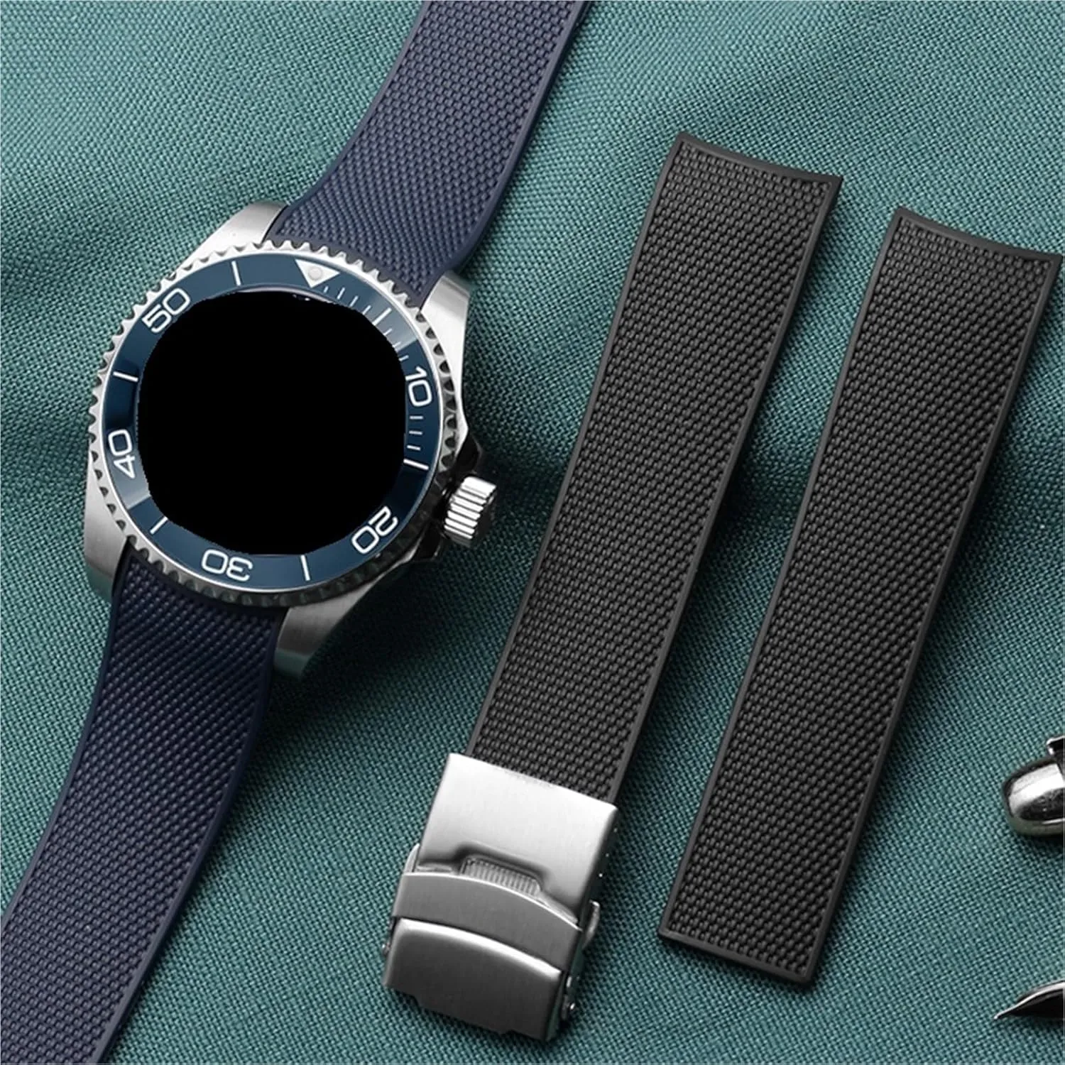 21mm Rubber Watchband Silicone Watch Strap Men And Women Sports Universal Quick Release Strap Folding Buckle