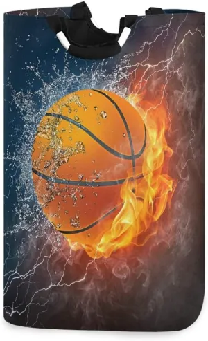 22.7’’ Basketball Water Fire Design Waterproof Foldable Laundry Hamper, Dirty Clothes Laundry Basket, Storage Organizer for Toy Collection