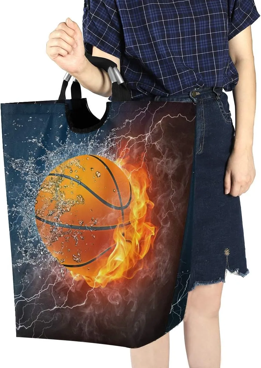22.7’’ Basketball Water Fire Design Waterproof Foldable Laundry Hamper, Dirty Clothes Laundry Basket, Storage Organizer for Toy Collection