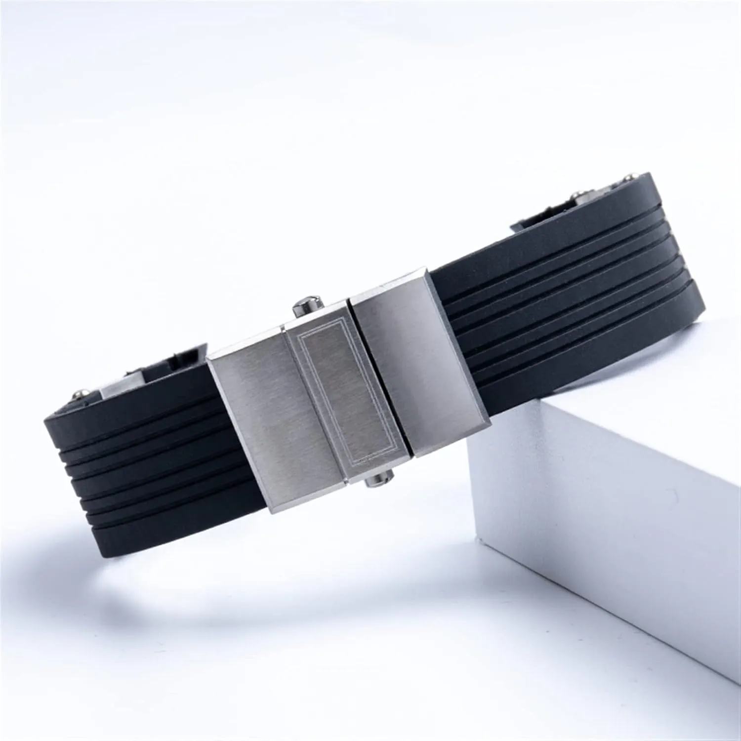22x20mm Diver and Marine Waterproof Soft Silicone Rubber Watchband Wrist Watch Band Belt for Ulysse Nardin Strap Folding Buckle (Color : Blue blk Link, Size : 22MM)