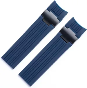 22x20mm Diver and Marine Waterproof Soft Silicone Rubber Watchband Wrist Watch Band Belt for Ulysse Nardin Strap Folding Buckle (Color : Blue blk Link, Size : 22MM)