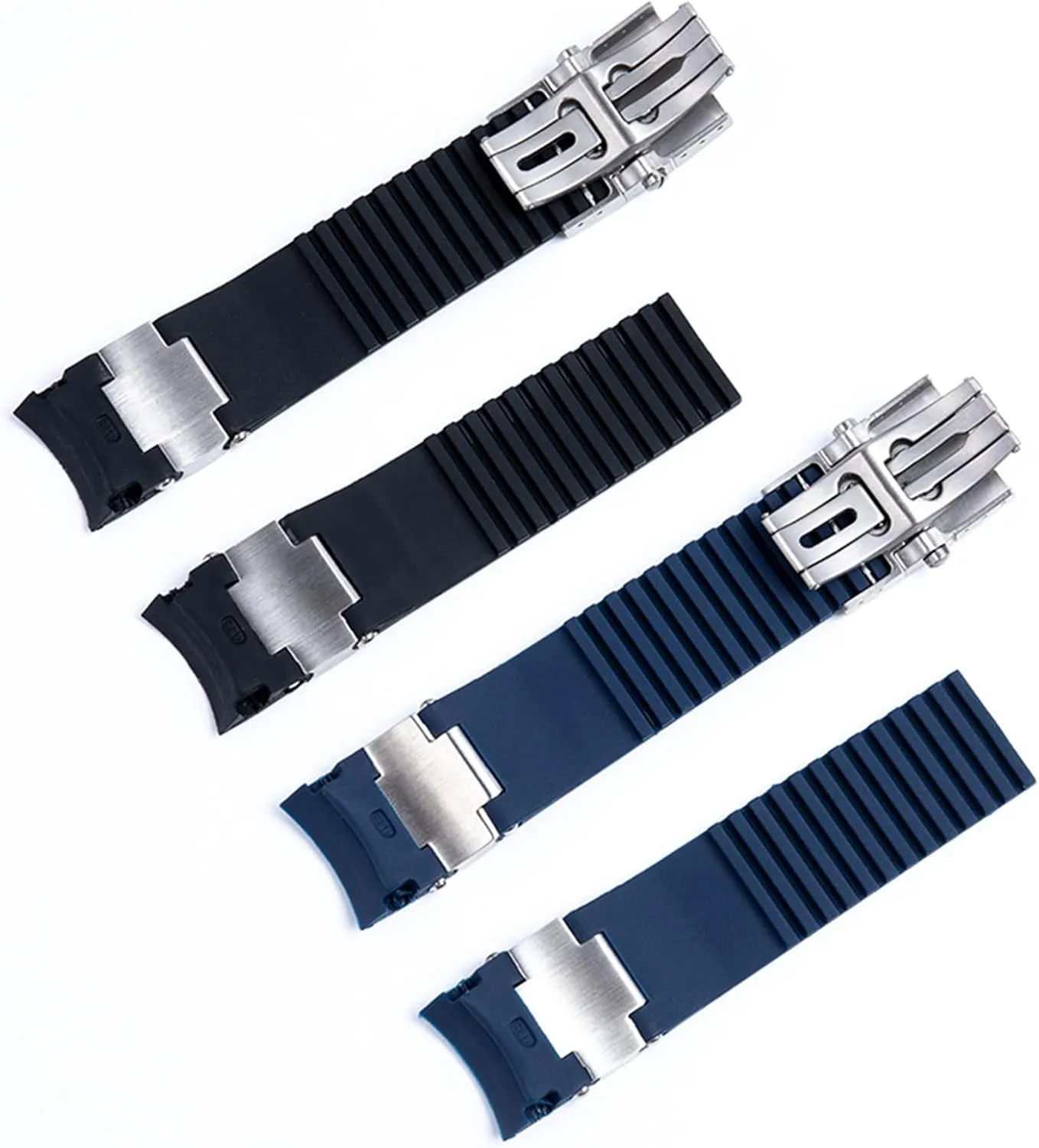 22x20mm Diver and Marine Waterproof Soft Silicone Rubber Watchband Wrist Watch Band Belt for Ulysse Nardin Strap Folding Buckle (Color : Blue blk Link, Size : 22MM)