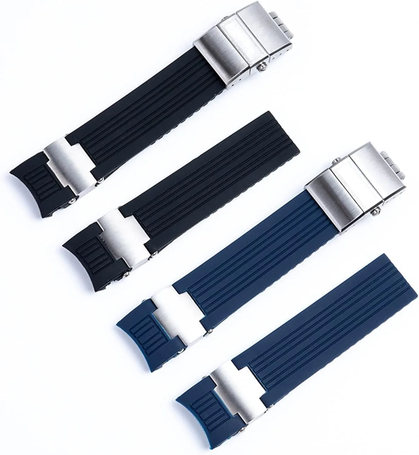 22x20mm Diver and Marine Waterproof Soft Silicone Rubber Watchband Wrist Watch Band Belt for Ulysse Nardin Strap Folding Buckle (Color : Blue blk Link, Size : 22MM)