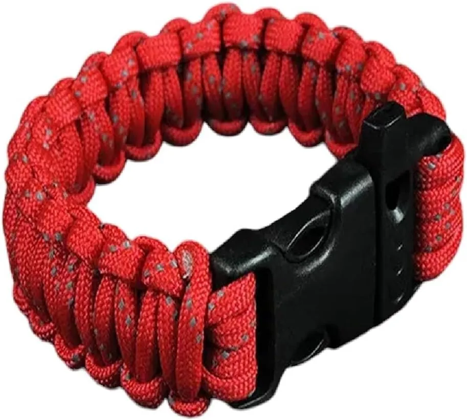 24.5Cm Nine Core Reflective Paracord Escape Emergency Glowing Plaited Rope Survival Saving Bracelet with Whistle Tools with for You Red Jewelry