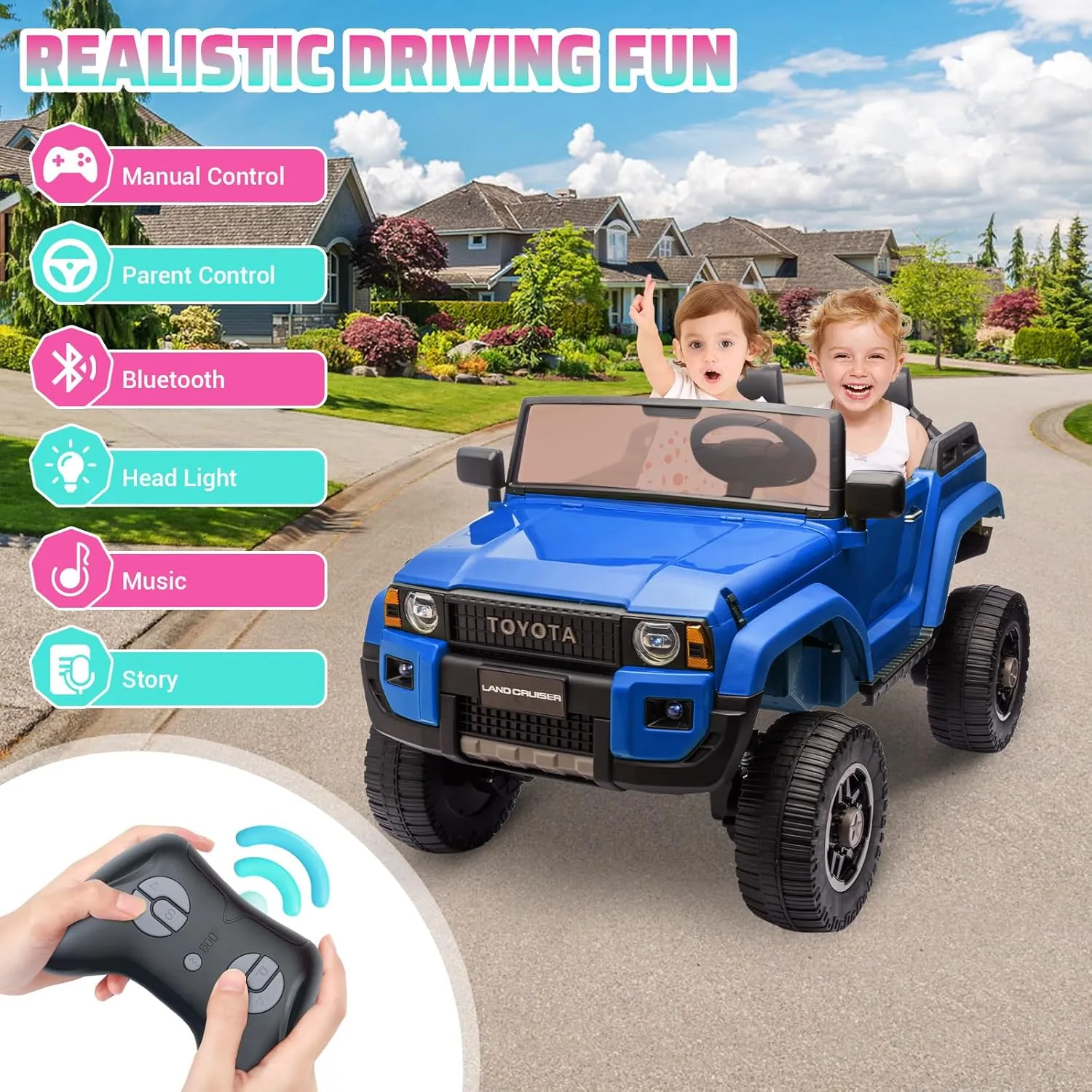 24v Ride On Toys for Big Kids - Licensed Toyota 2-Seater w/Remote Control, 4WD/2WD Switch, LED Lights, Bluetooth & Shovel - ASTM/CPSIA Certified Over 3 Years