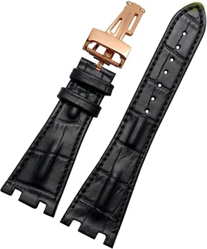 28mm Crocodile Leather Watchband For AP 15703 26470SO Royal Oak Offshore Men Sports Watch Strap with Folding Buckle