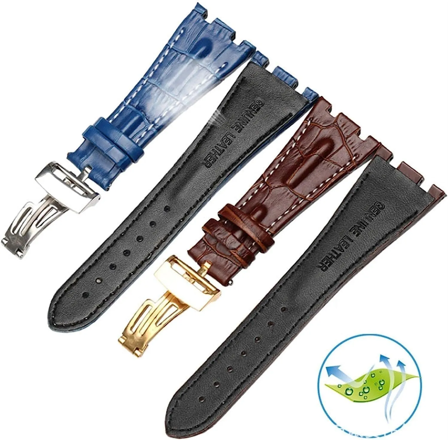 28mm Crocodile Leather Watchband For AP 15703 26470SO Royal Oak Offshore Men Sports Watch Strap with Folding Buckle