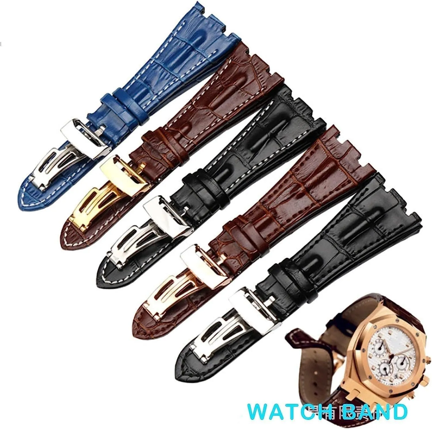 28mm Crocodile Leather Watchband For AP 15703 26470SO Royal Oak Offshore Men Sports Watch Strap with Folding Buckle