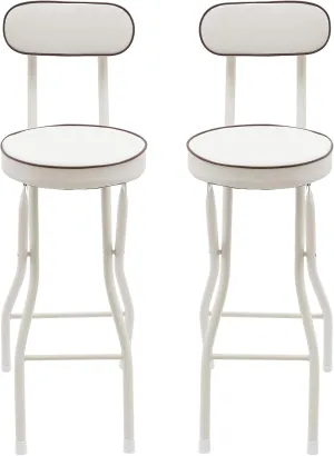 2PCS Folding Bar Stools, Foldable Counter Height Chairs with Back and Soft Cushion, Portable Folding Stool for Living Room, Garage, Workshop, Studio (White)