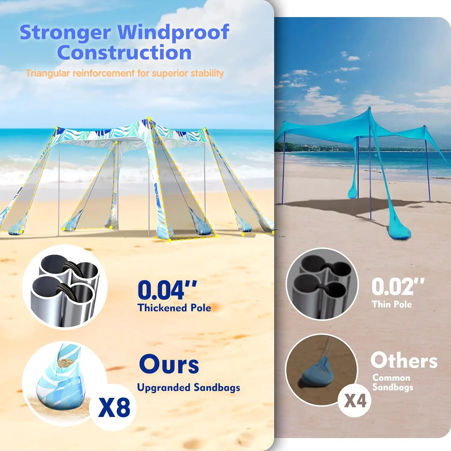 2PM SPORTS Beach Tent Conopy with UPF50 , Outdoor Large Beach Sun Shade Shelter for Family Picnic Camping Travel Shore, 8 Sandbags, Sand Shovel, Portable Ground Pegs (Leaf, 10x10 FT)