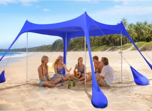 2PM SPORTS Beach Tent Conopy with UPF50 , Outdoor Large Beach Sun Shade Shelter for Family Picnic Camping Travel Shore, 8 Sandbags, Sand Shovel, Portable Ground Pegs (Navy Blue, 10x10 FT)