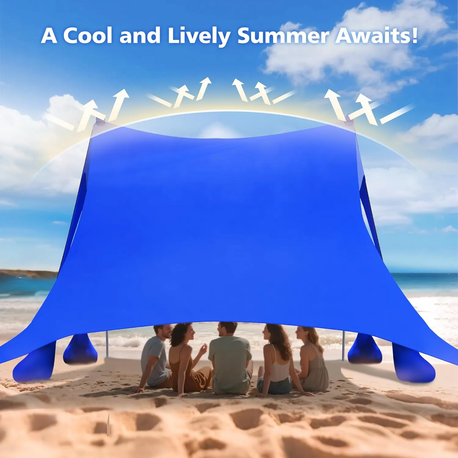 2PM SPORTS Beach Tent Conopy with UPF50 , Outdoor Large Beach Sun Shade Shelter for Family Picnic Camping Travel Shore, 8 Sandbags, Sand Shovel, Portable Ground Pegs (Navy Blue, 10x10 FT)