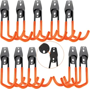 3-H Heavy Duty Garage Hooks [10 Pack] - 3-Round Welding Tech Holds 22lbs More - Thickened Steel Wall Mount for Ladders, Tools & Storage - Rustproof Utility Hardware