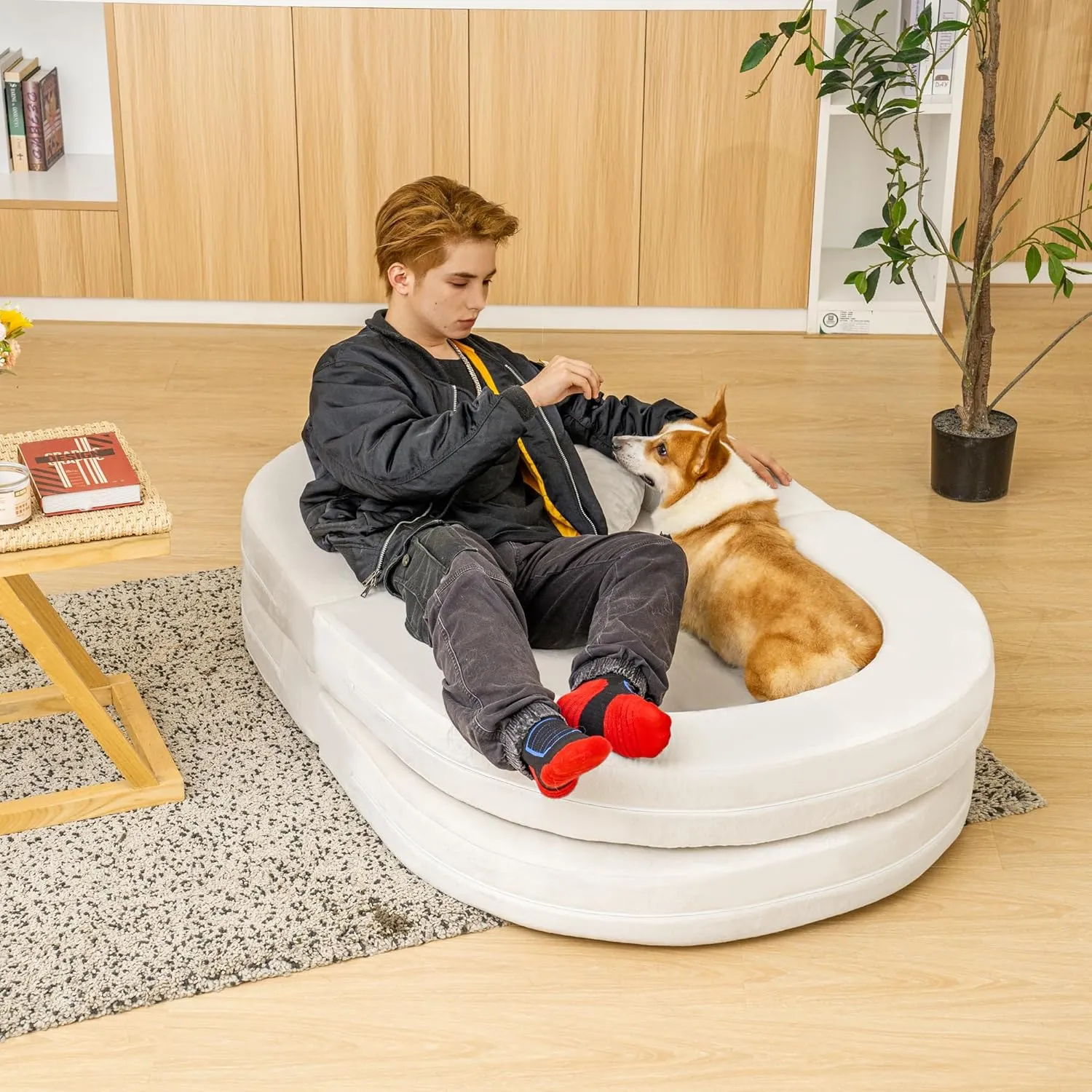 3-in-1 Bean Bag Chair for Adults, Folding Bean Bag Sofa, Giant Lazy Floor Sofa Bed, Velvet Memory Foam BeanBag Chairs with Pillow for Bedroom, Living Room, Dorm