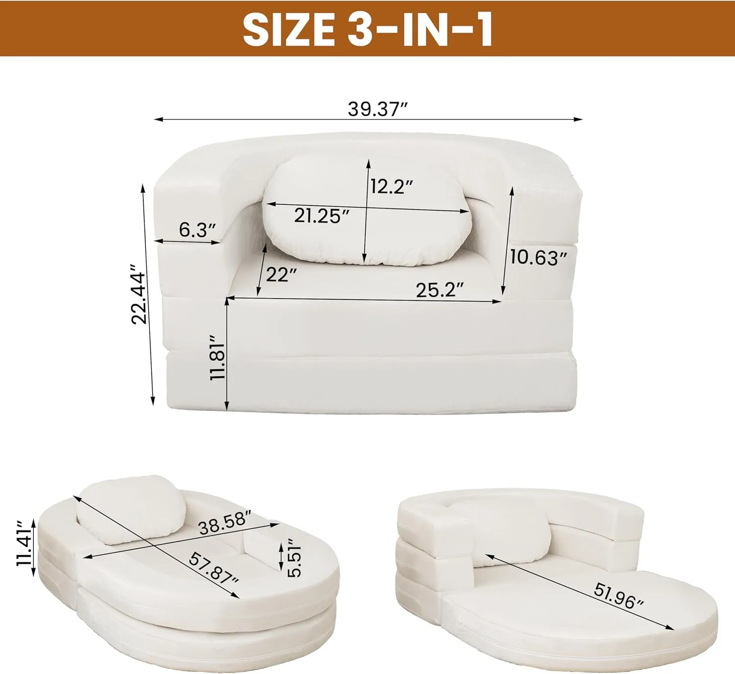 3-in-1 Bean Bag Chair for Adults, Folding Bean Bag Sofa, Giant Lazy Floor Sofa Bed, Velvet Memory Foam BeanBag Chairs with Pillow for Bedroom, Living Room, Dorm