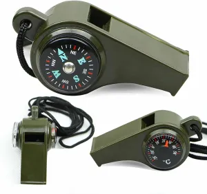 3 in 1 Emergency Whistle with Compass and Thermometer Loud Safety Whistle an Emergency Tool for Camping Hiking Hunting Fishing and Exploring (3Pcs)