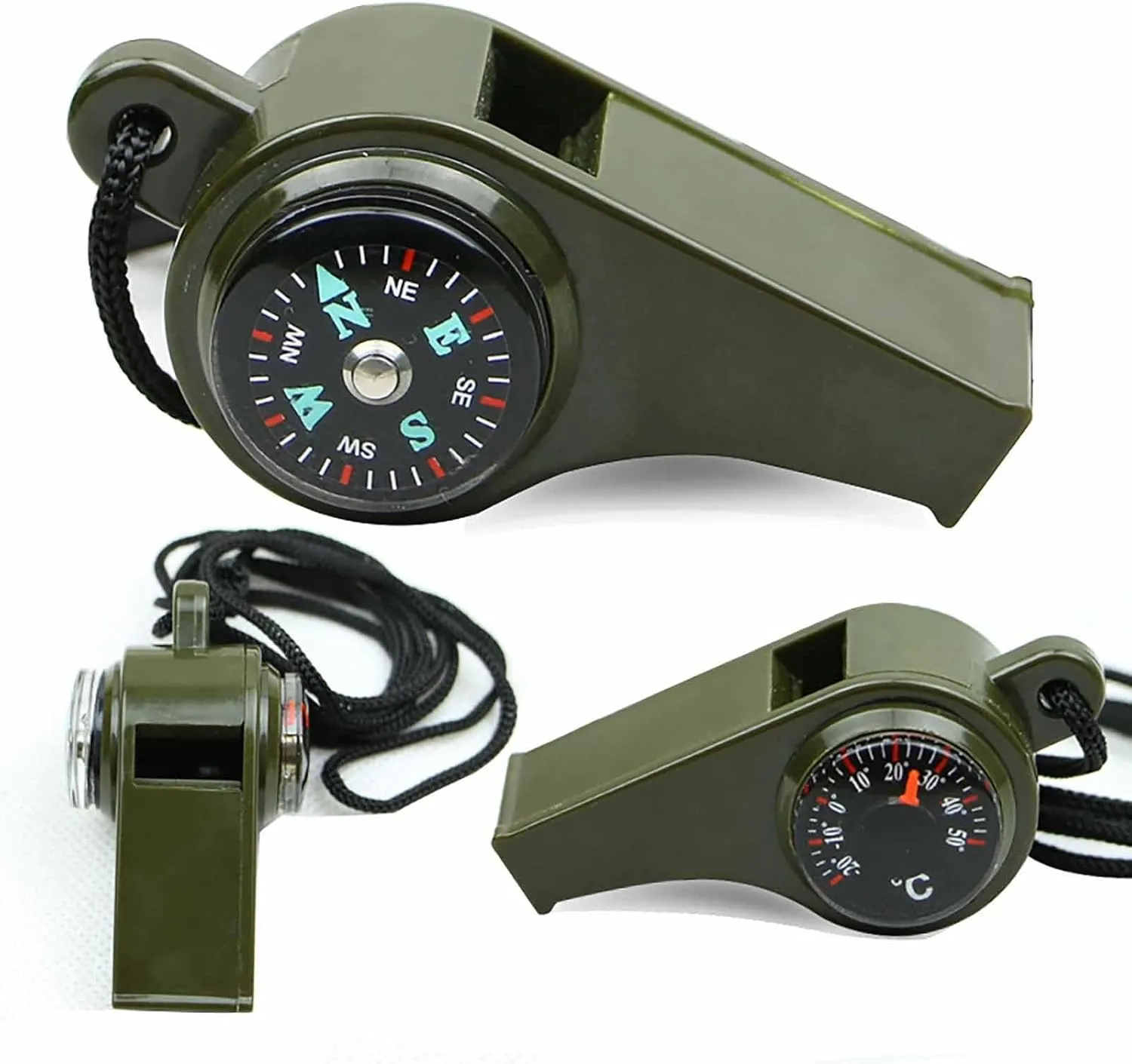 3 in 1 Emergency Whistle with Compass and Thermometer Loud Safety Whistle an Emergency Tool for Camping Hiking Hunting Fishing and Exploring (3Pcs)
