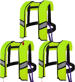 3-Pack 150N Automatic Inflatable Life Jacket – Adjustable Nylon Swim Vest with CO2 Inflation, Reflective Strips & Safety Buckle