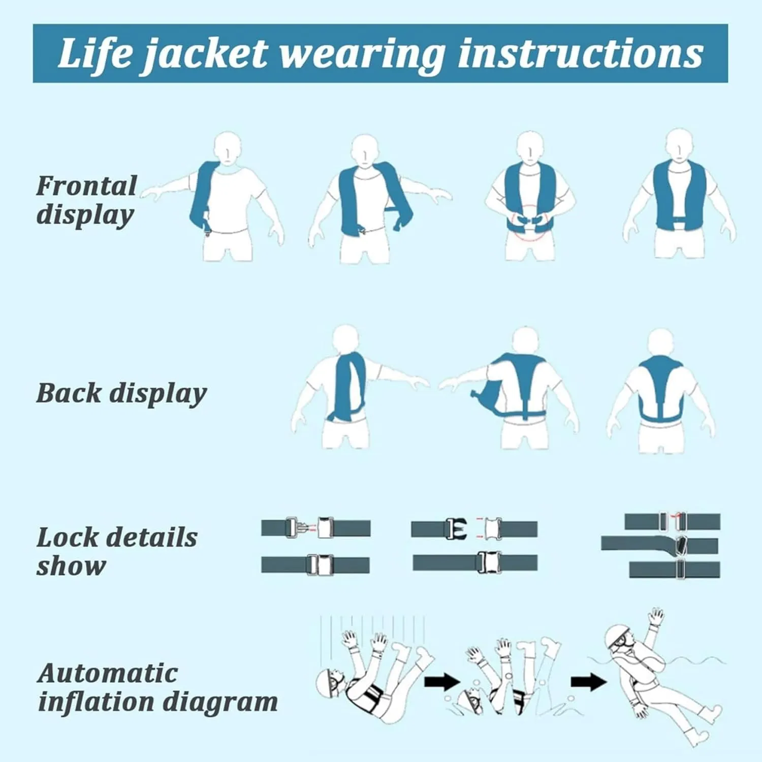 3-Pack 150N Automatic Inflatable Life Jacket – Adjustable Nylon Swim Vest with CO2 Inflation, Reflective Strips & Safety Buckle